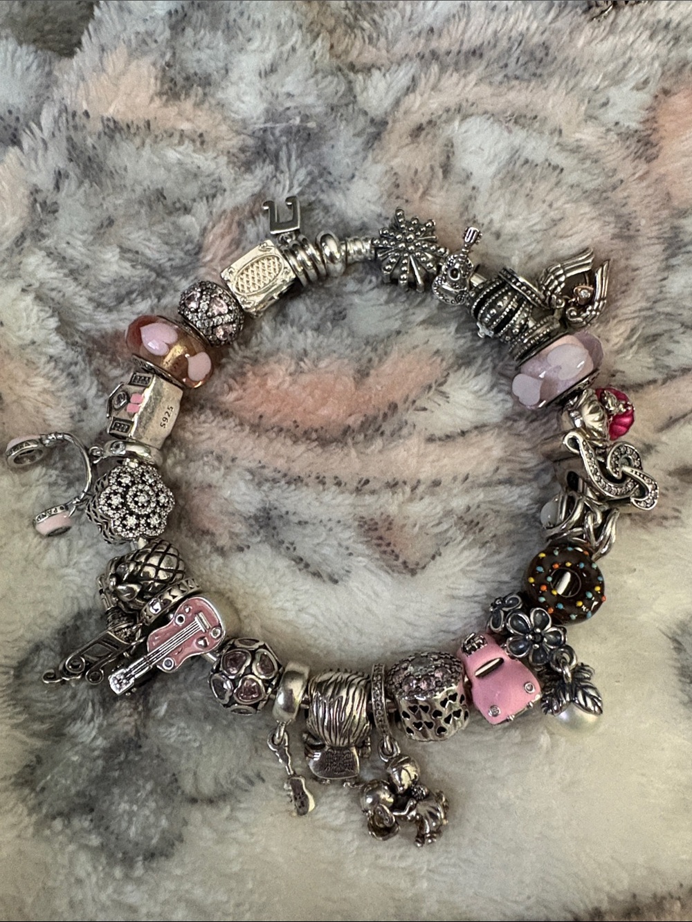 Pandora fireworks clasp bracelet with Pandora and Linx charms
